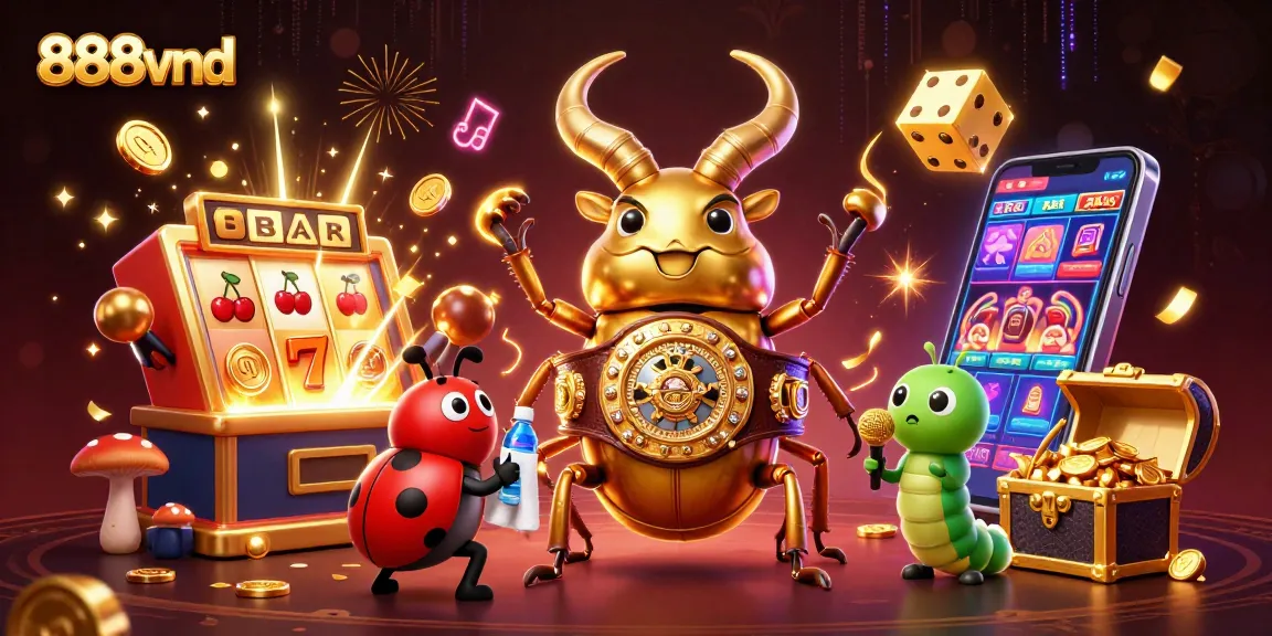 Experience thrilling gaming action at 888vnd with a vibrant, colorful casino illustration.