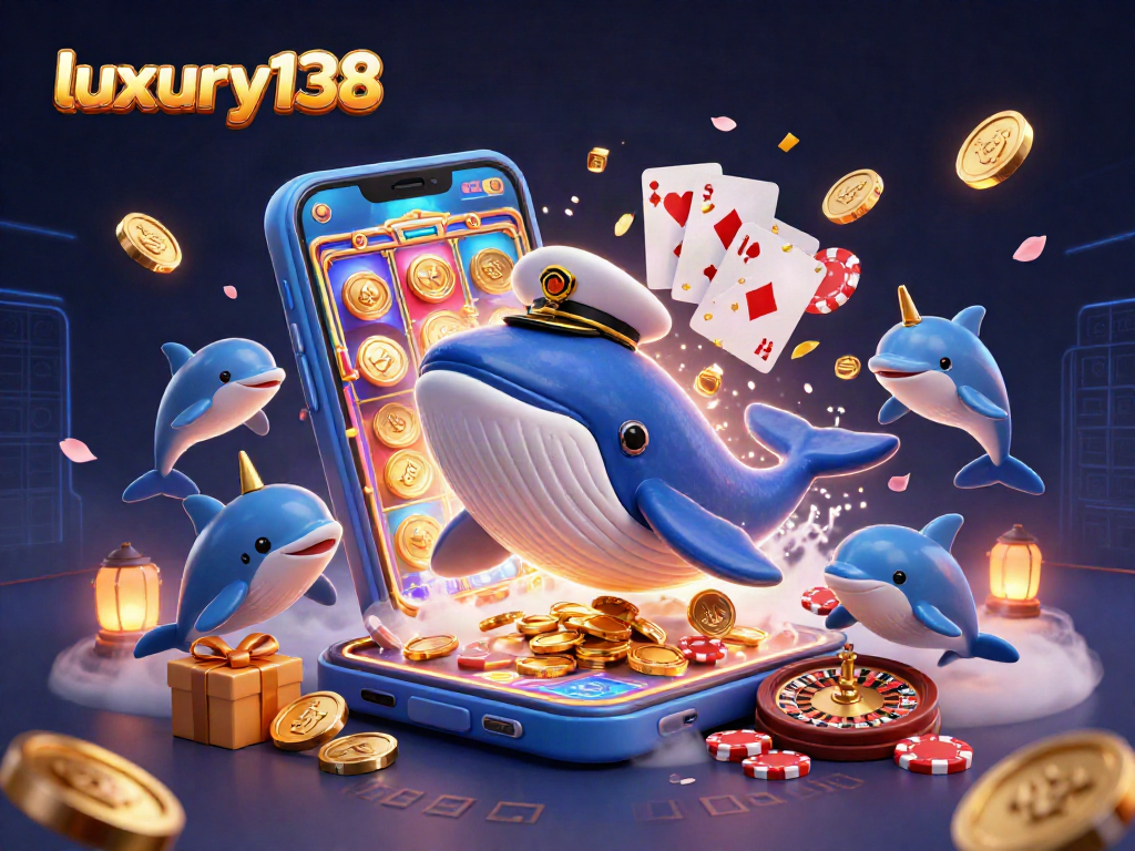Spinning reels dan chip poker dalam ilustrasi luar biasa dari luxury138 yang memancarkan keceriaan.