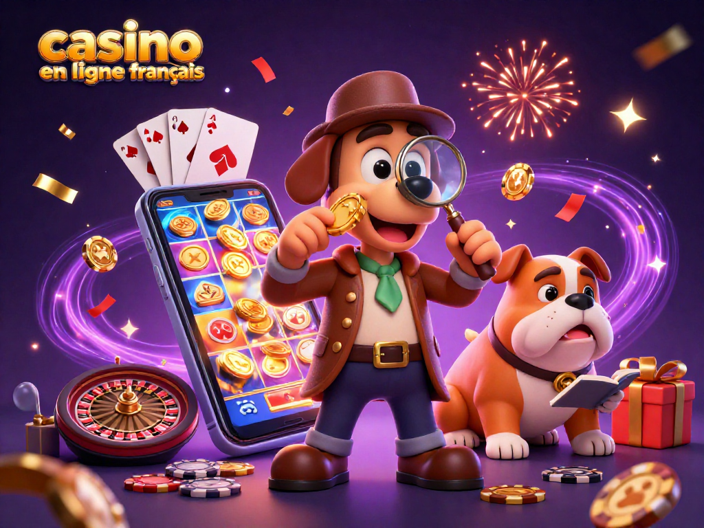 Visualisez le casino en ligne français avec des personnages animés et des éléments de jeux trépidants.
