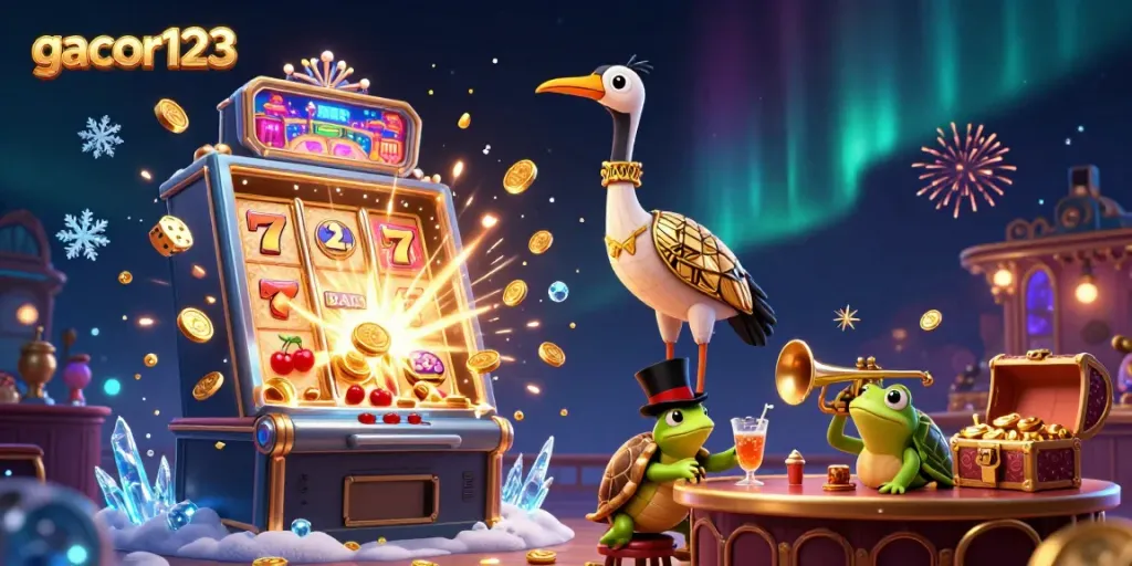 Engage in exciting gameplay with gacor123's vibrant casino scene featuring dynamic characters and elements.