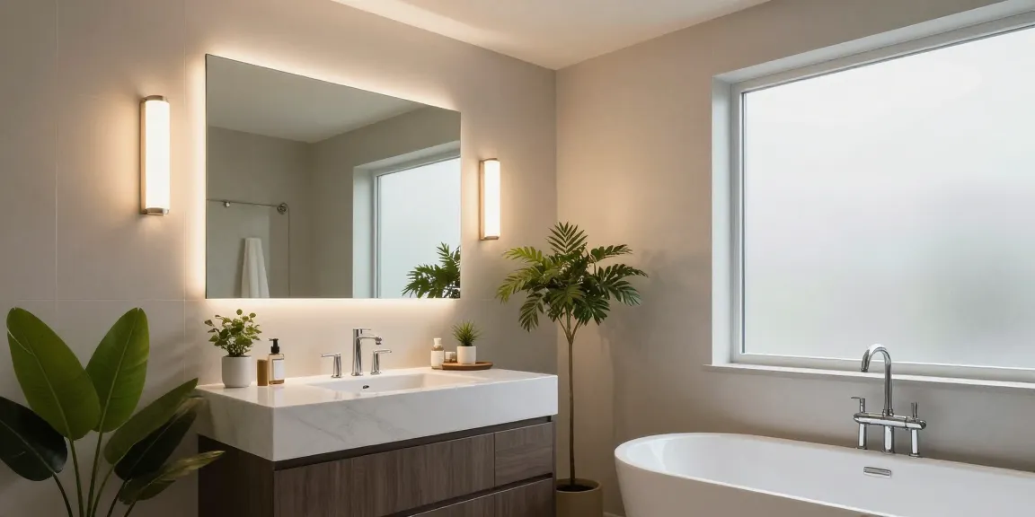 Aplica baie modernă cu LED, iluminând un interior elegant și primitor.