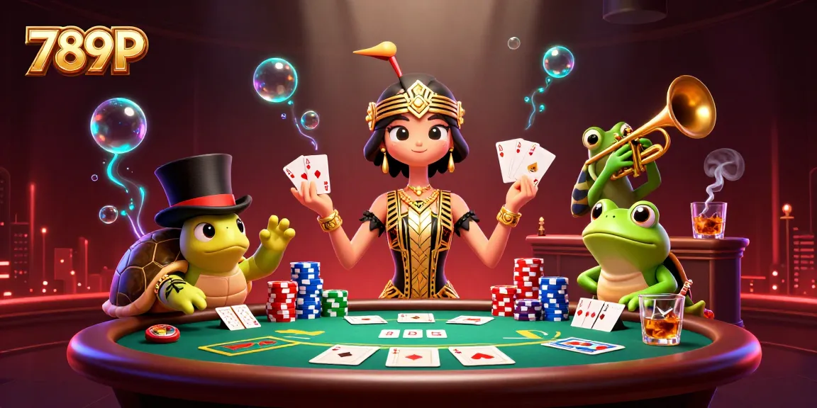 Engage in thrilling gameplay at 789P with colorful poker elements and vibrant characters in a dynamic casino scene.