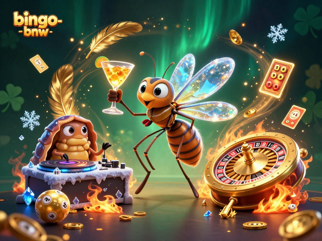 Bingo-bnw game illustration featuring a lively casino scene with vibrant elements and characters.