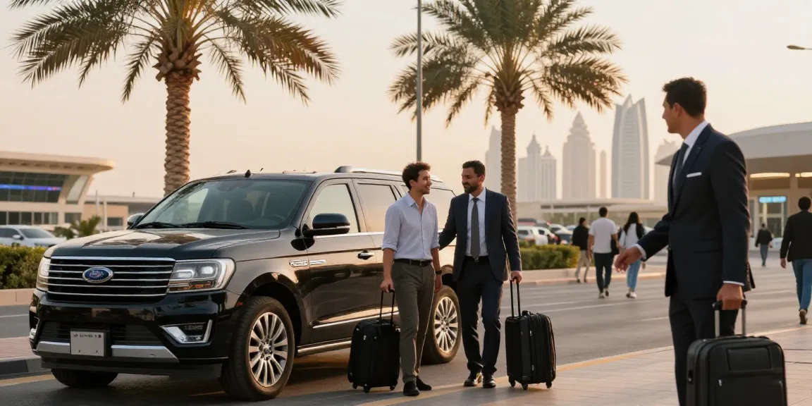 Airport Transfers Service Dubai with professional chauffeur and luxury vehicle at Dubai International Airport.