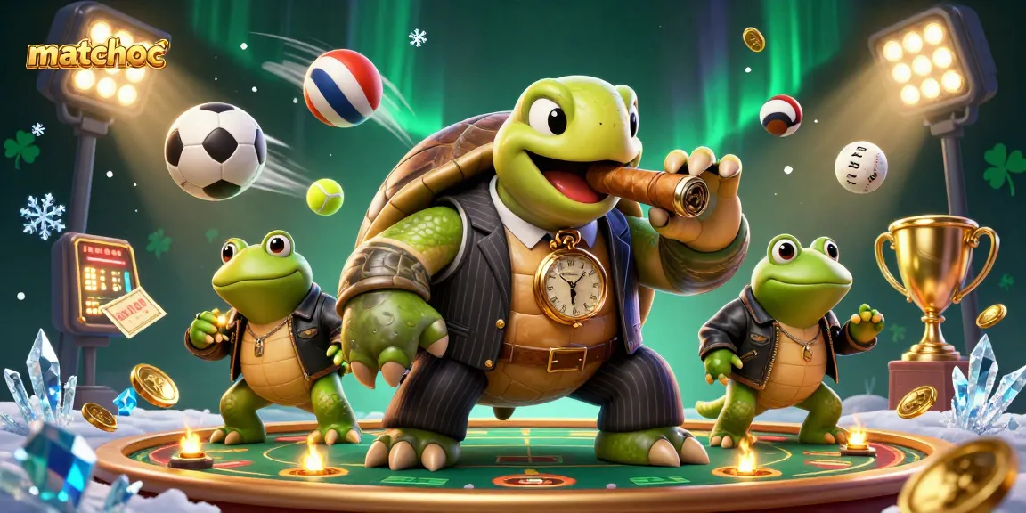 Experience excitement with matchuoc as the snapping turtle cigar-smokes while sports balls and coins fly around.