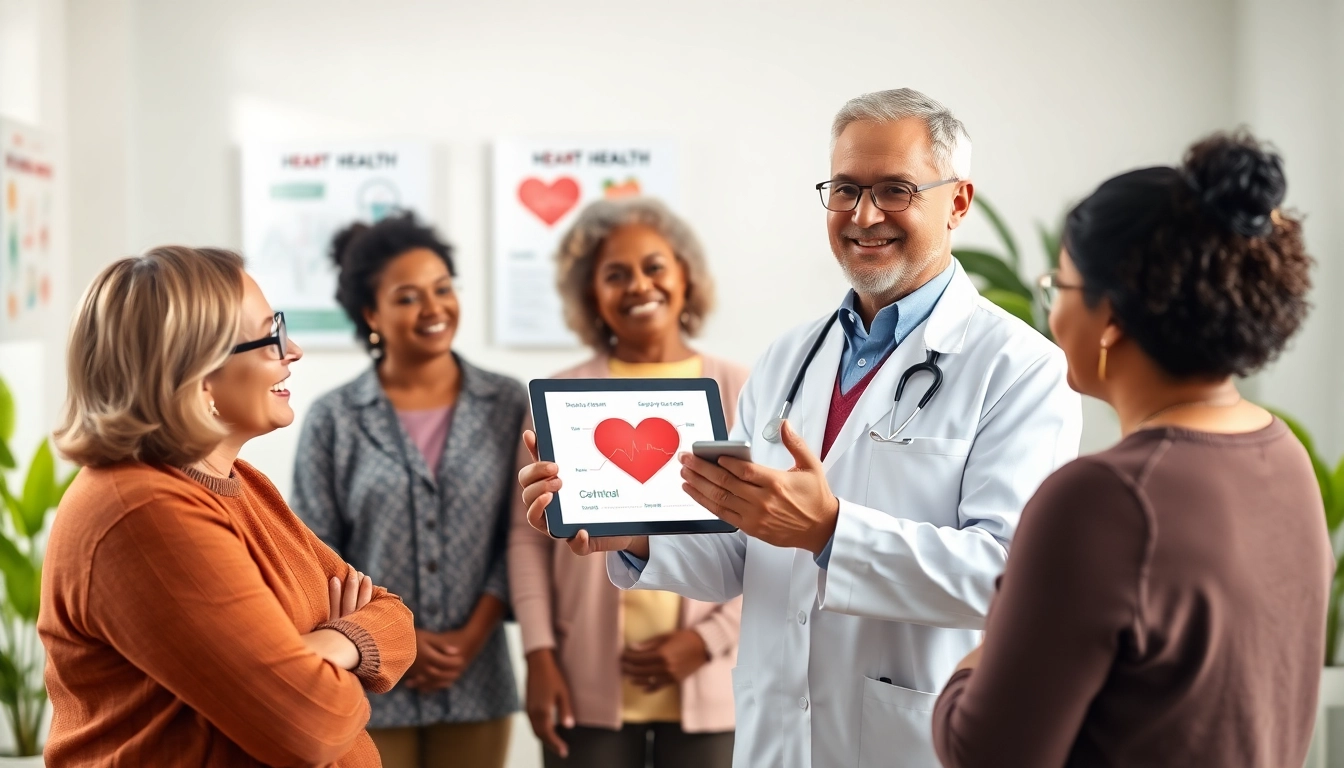 Presenting Heart Health Tips to a diverse audience in a welcoming clinic setting.