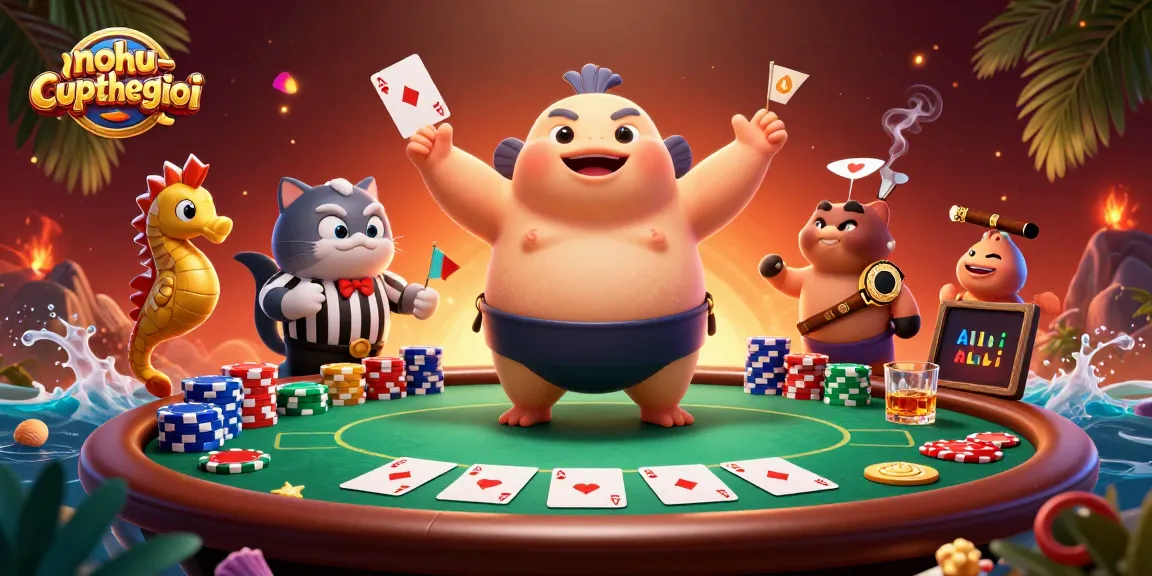 Nohucupthegioi showcases gamified underwater casino fun with colorful poker elements and whimsical characters.