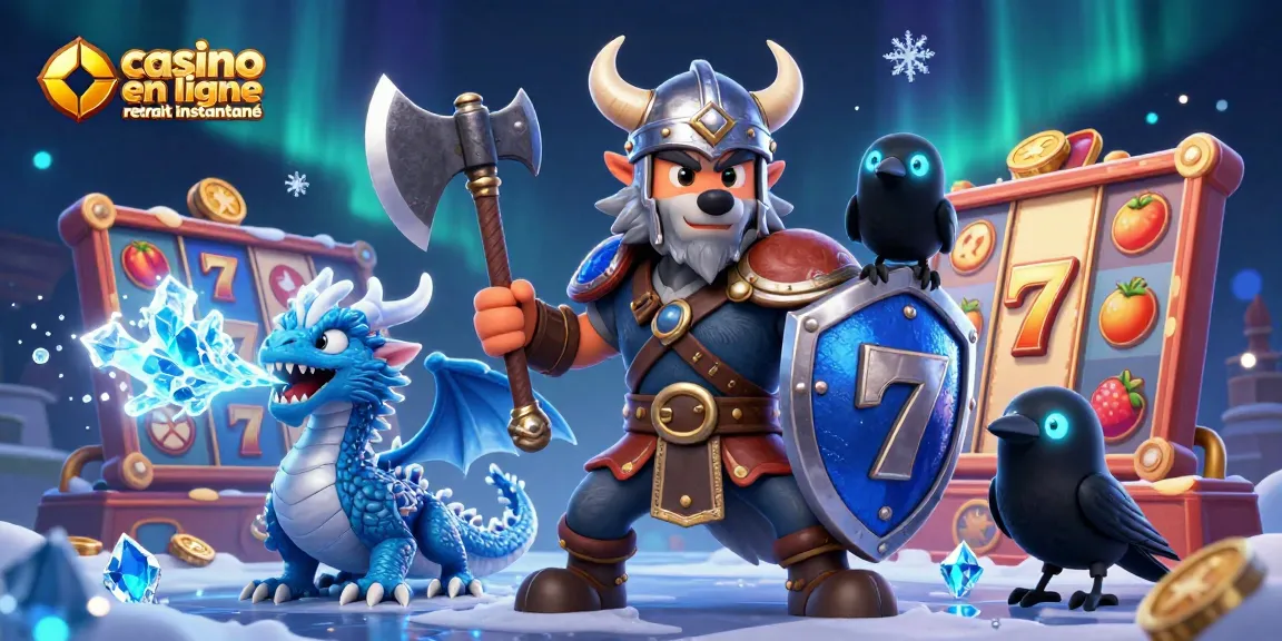 Gagnez avec le casino en ligne retrait instantané, un guerrier viking et un dragon dans un environnement dynamique.