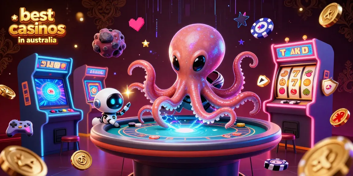 Experience the excitement of the best online casinos in Australia with an alien octopus playing poker.