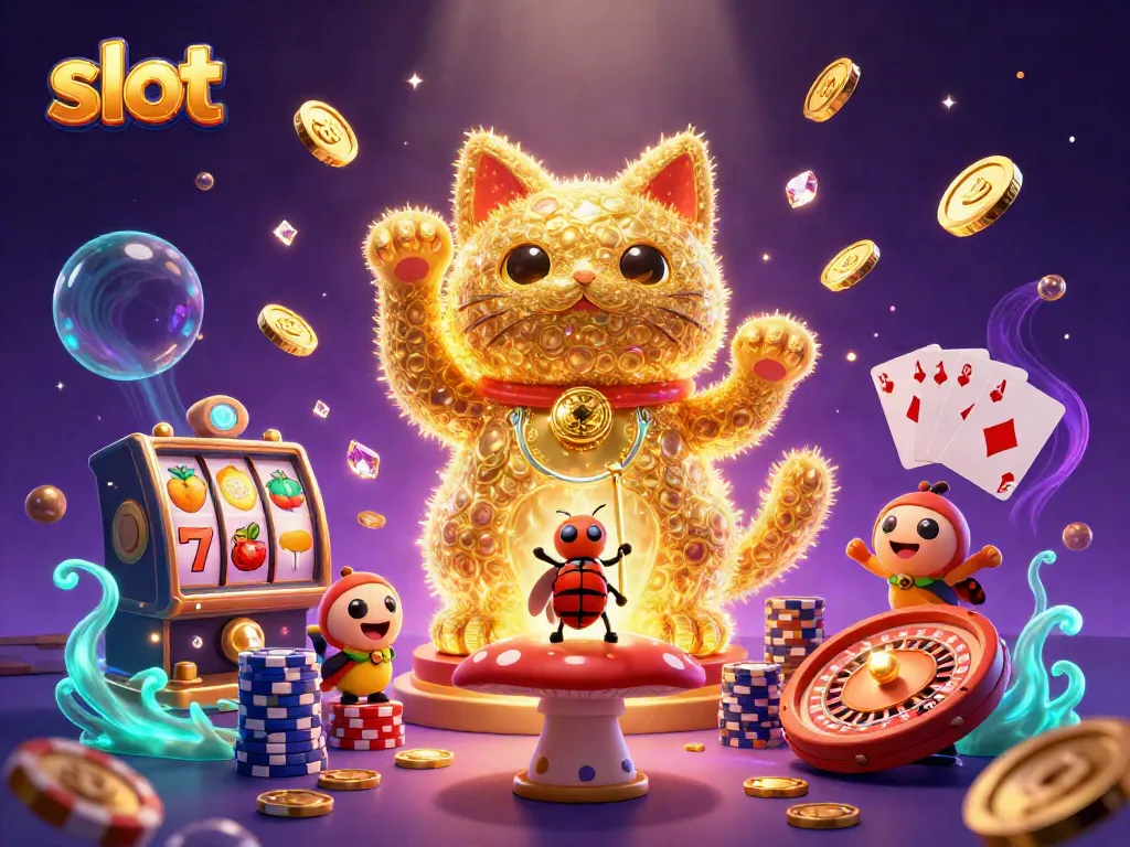 Slot mesin menghasilkan kemenangan dengan simbol keberuntungan dan koin emas terbang.