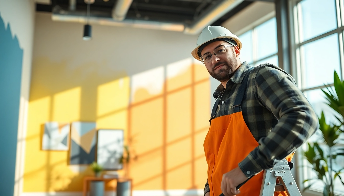 Dedicated commercial painter enhancing an office space with fresh colors.