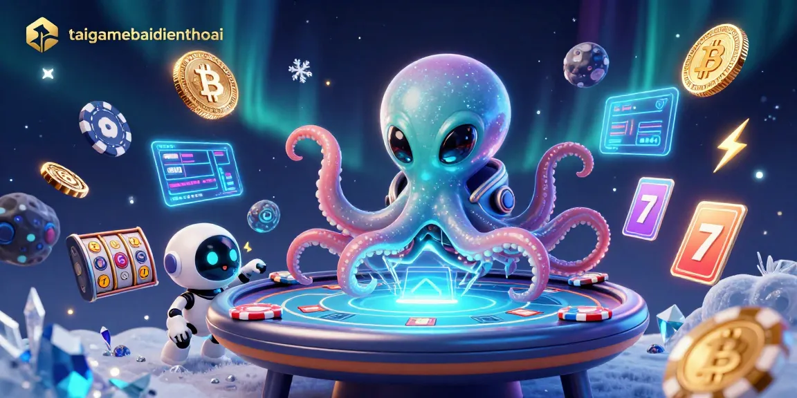 Experience thrilling poker action with taigamebaidienthoai and an alien octopus at a holographic table.