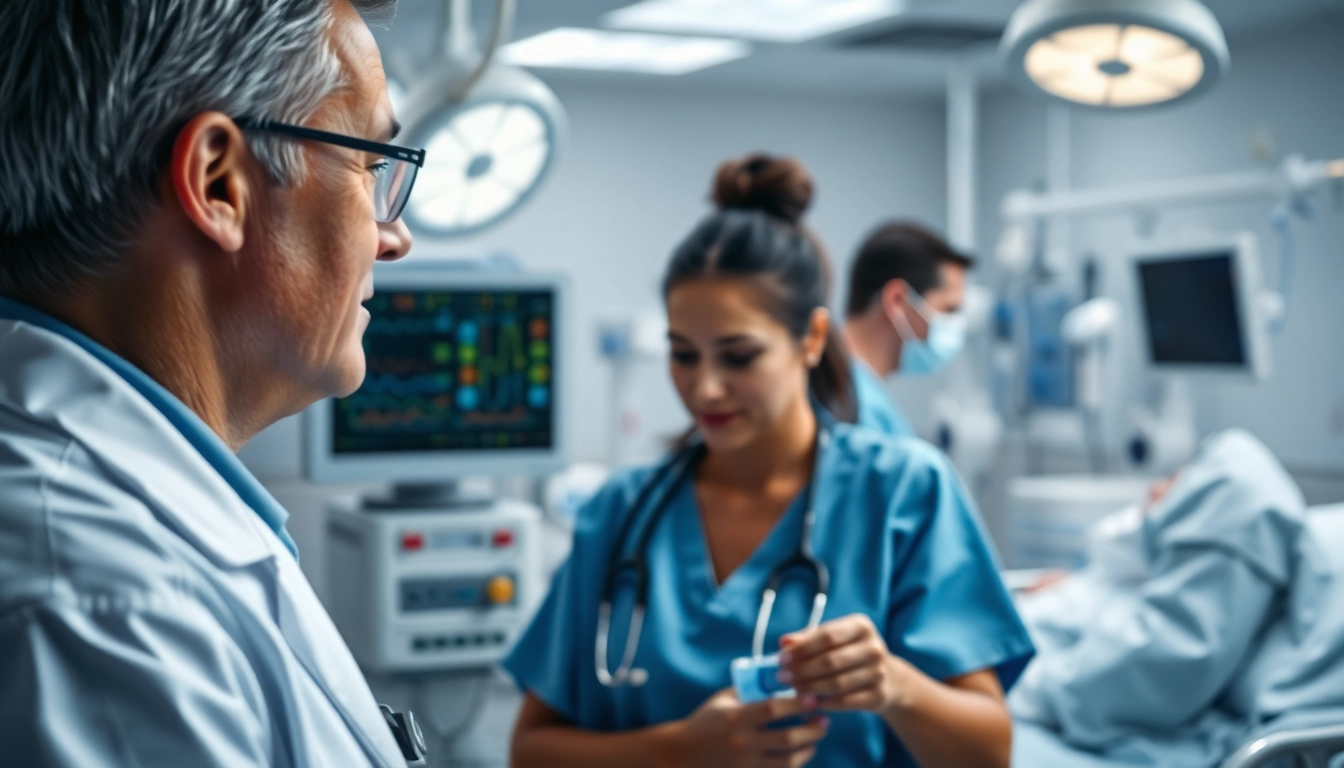 Healthcare professionals monitoring patients in an Intensive Care Unit (ICU) with advanced medical equipment.