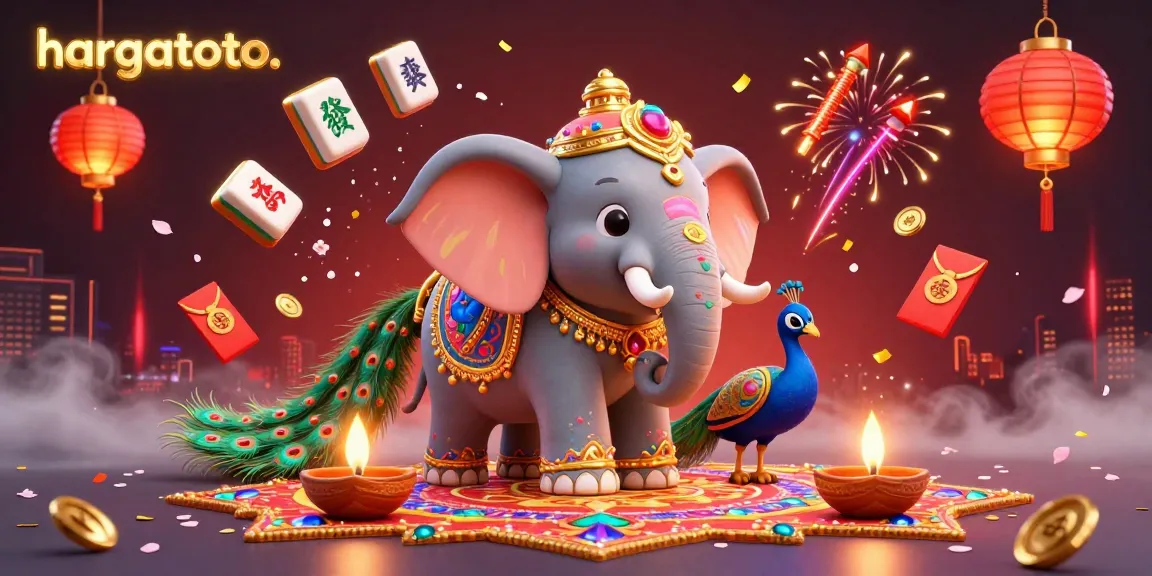 Experience the thrill of hargatoto with a festive casino-themed illustration brimming with vibrant characters and dynamic game elements.
