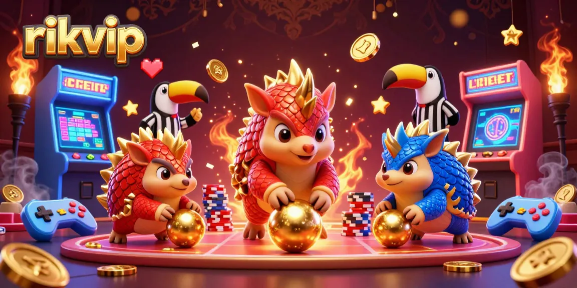 rikvip brings together rival pangolin characters in a vibrant, casino-themed gaming showdown