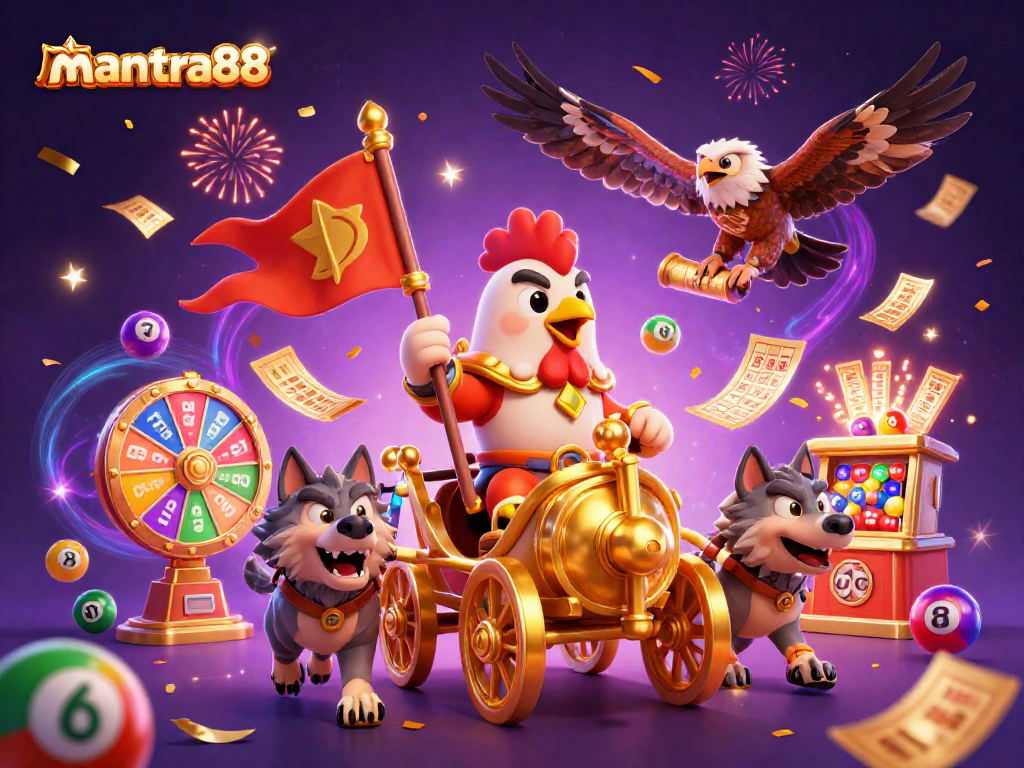 Experience mantra88's thrilling gaming adventures with a dynamic 3D casino illustration.