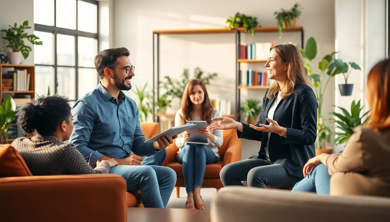 Engaging career coaching session focusing on diverse clients and personal growth in a professional setting.