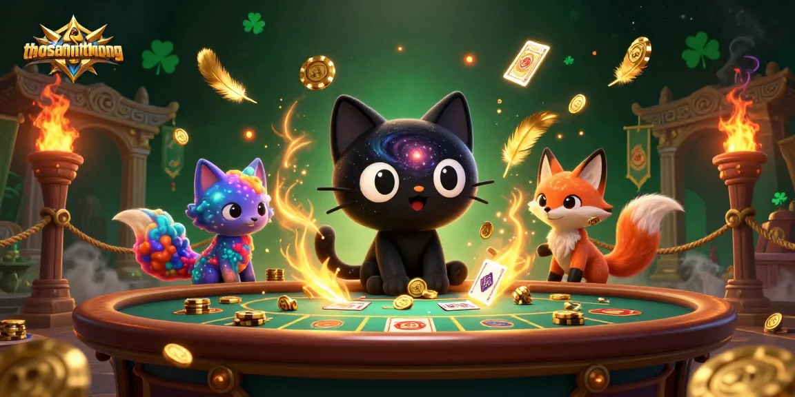 Engage with thosantienthuong's cosmic casino adventure featuring a black hole cat and nebula fox!