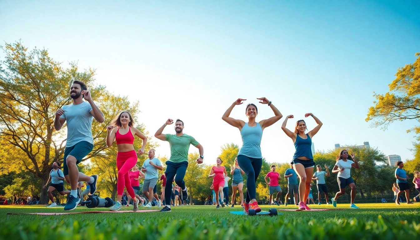 Engaging workout scene showcasing Fitness and Nutrition activities by diverse individuals outdoors.