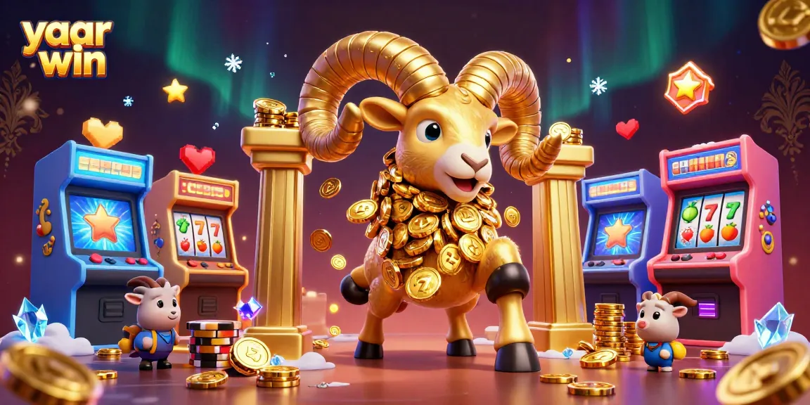 Experience the thrill of yaar win with vibrant 3D casino art featuring golden ram, game elements, and energy.