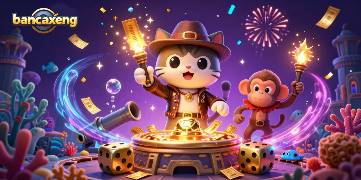 Bancaxeng reveals thrilling underwater adventures with a cat archaeologist and a monkey, showcasing vibrant fish and casino artifacts.