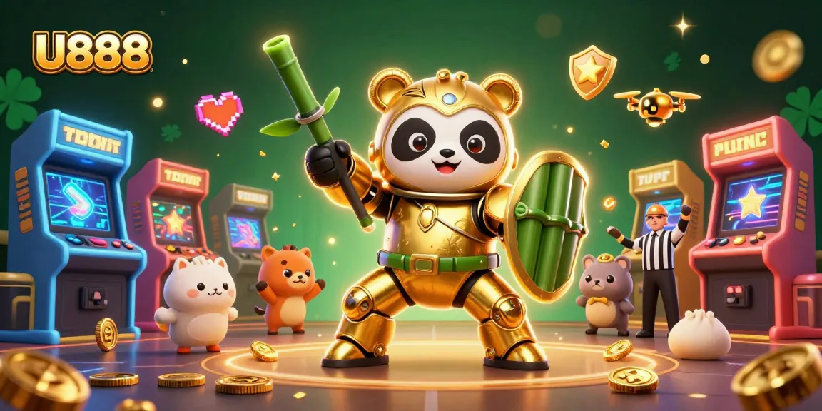 Engage in thrilling casino action with U888's vibrant gaming scene featuring bright arcade machines.