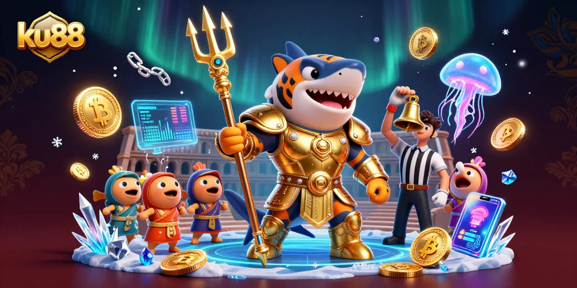 Experience the thrill of ku88 as the tiger shark gladiator battles in a vibrant underwater casino.