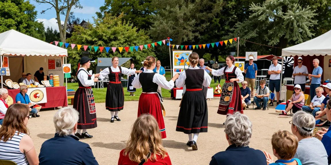 Bretton cultural celebration featuring traditional music and dance, vibrant atmosphere with food stalls and local artists, capturing the essence of cultural diversity and community spirit.
