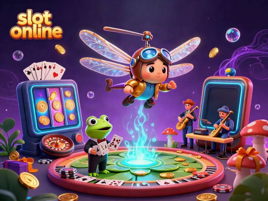 Experience the thrill of slot online with colorful vibrant scenes filled with casino action.
