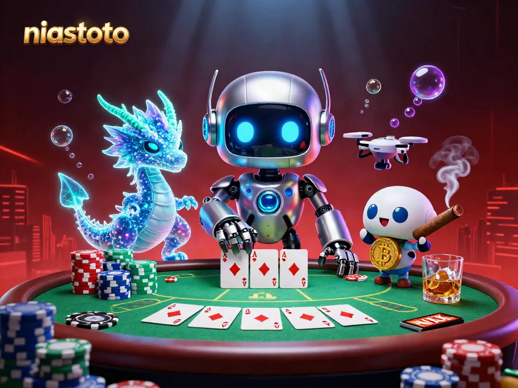 Experience the excitement of niastoto with vibrant 3D casino characters and dynamic poker game elements.