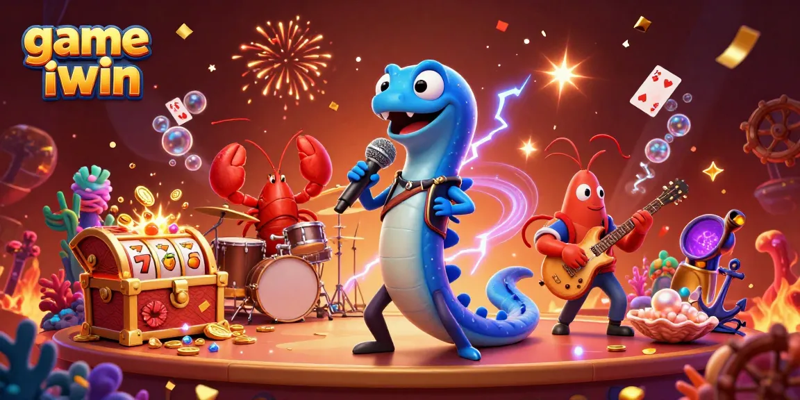 Engage with game iwin through a vibrant underwater casino scene featuring electric eel DJ.