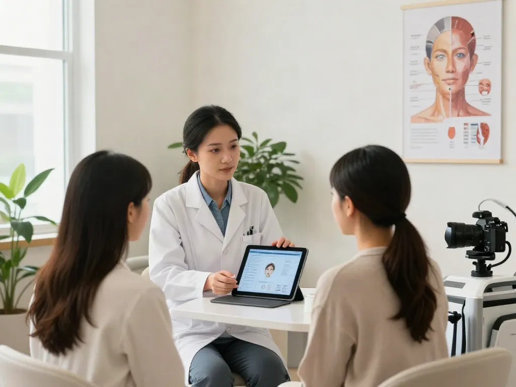 Alternatives to QOVES service analyzing beauty metrics in a modern wellness center.