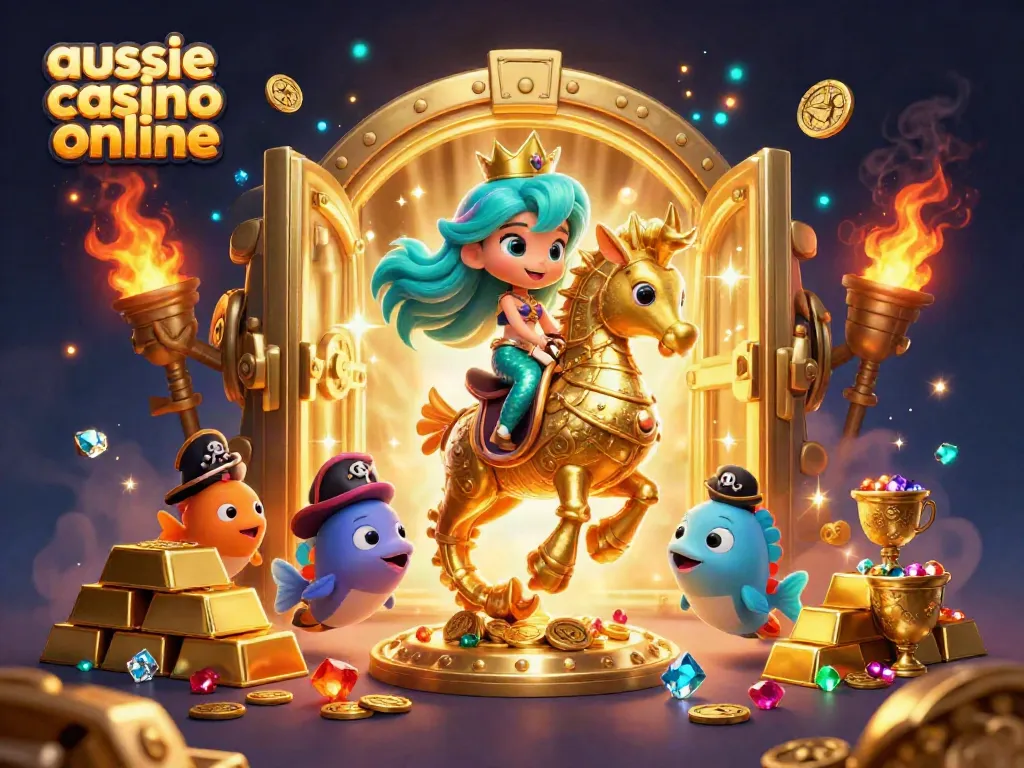 Experience the excitement of aussie casino online with a vibrant underwater scene featuring a mermaid and treasures.