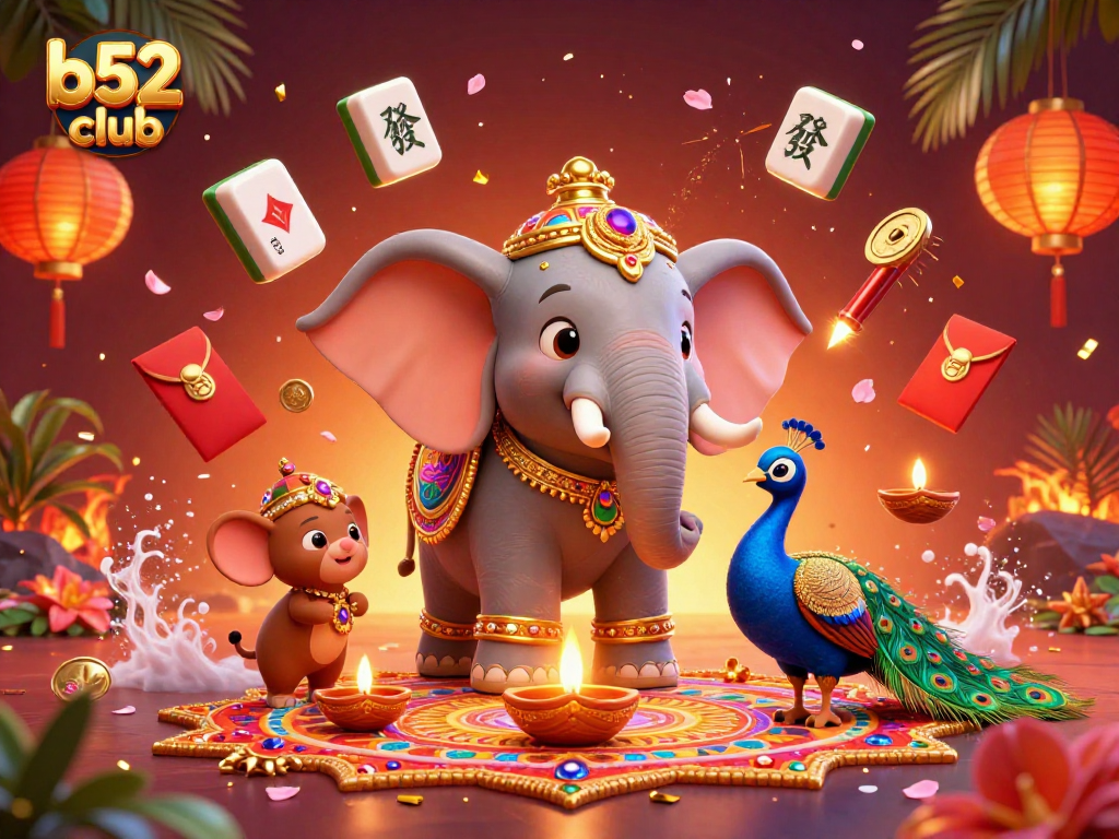 b52club elevates the gaming experience with colorful casino-themed visuals, integrating Diwali icons and dynamic game elements.