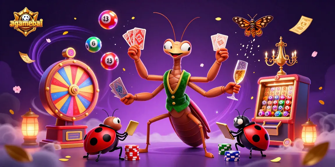 Engage with agamebai as a giant praying mantis card dealer showcases a dynamic casino scene.
