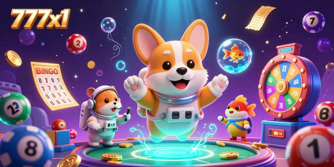 Experience the thrilling universe of 777x1 with a floating corgi casino adventure full of games!
