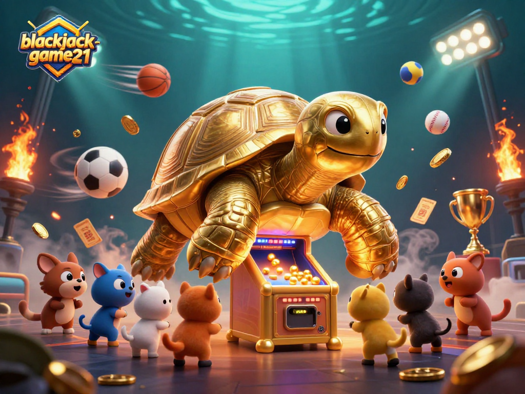 Experience the excitement of blackjack-game21 with animated casino elements and golden treasures in a vibrant gaming scene.