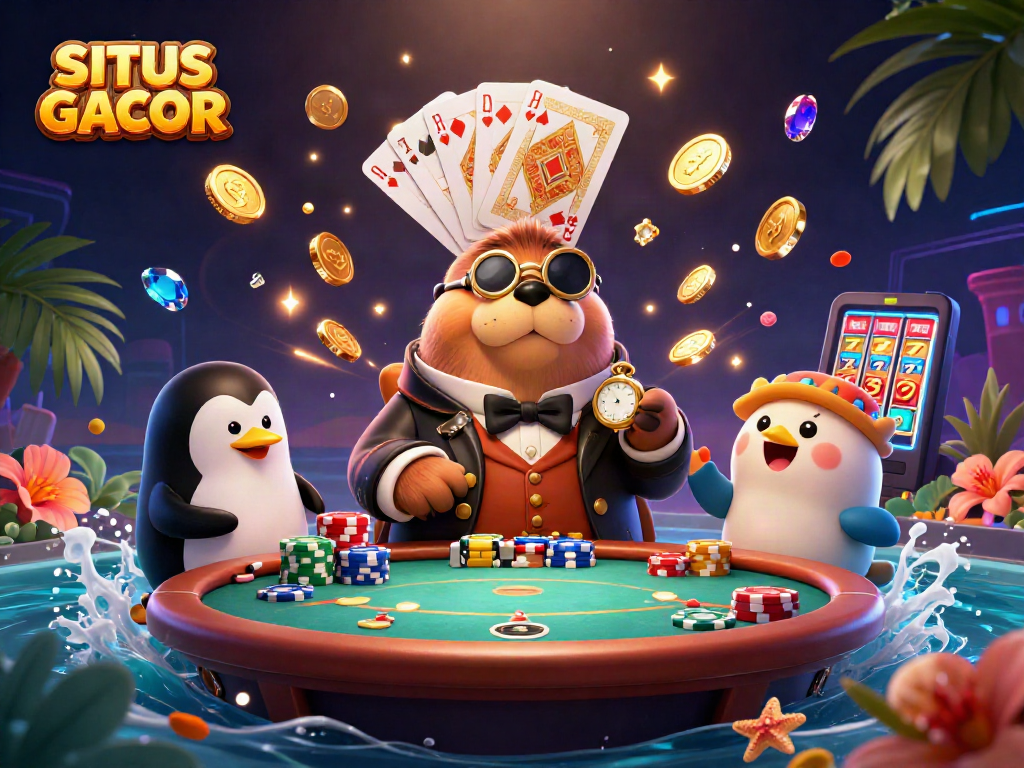 SITUS GACOR showcases a jolly walrus and friends playing exciting underwater poker.