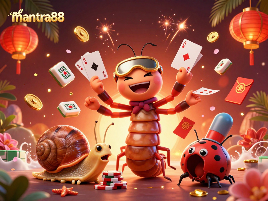 Engage with mantra88 in a vibrant casino scene filled with excitement and animated characters.