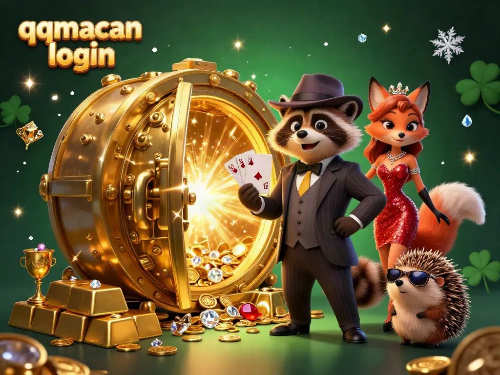 Experience the excitement of qqmacan login with a raccoon holding a royal flush in an opulent casino setting.